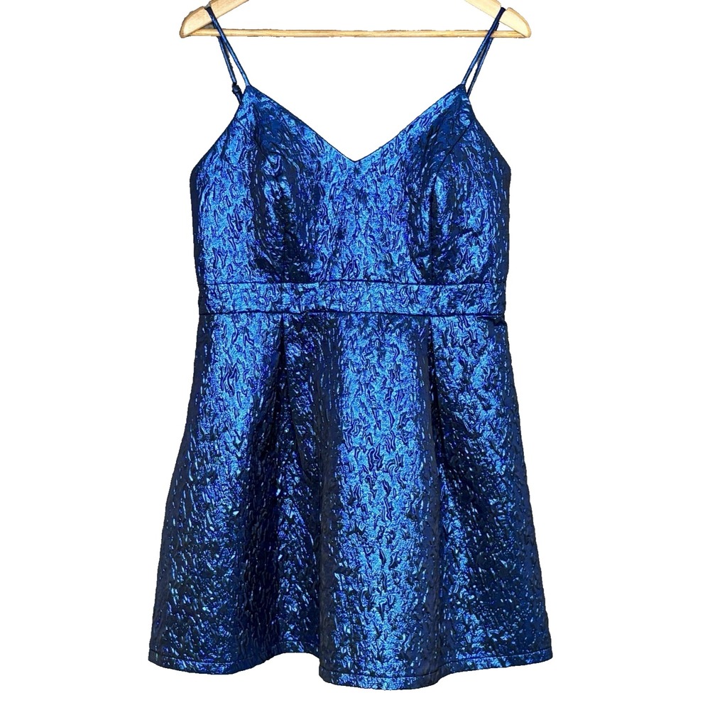 Lulus Celestial Blue Metallic Jacquard Mini Dress Size L‎ HOCO Party Semi Formal